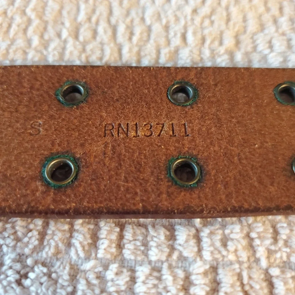 Amanda Smith Brown Leather Double‎ Prong Grommet Belt Womens Small RN13711